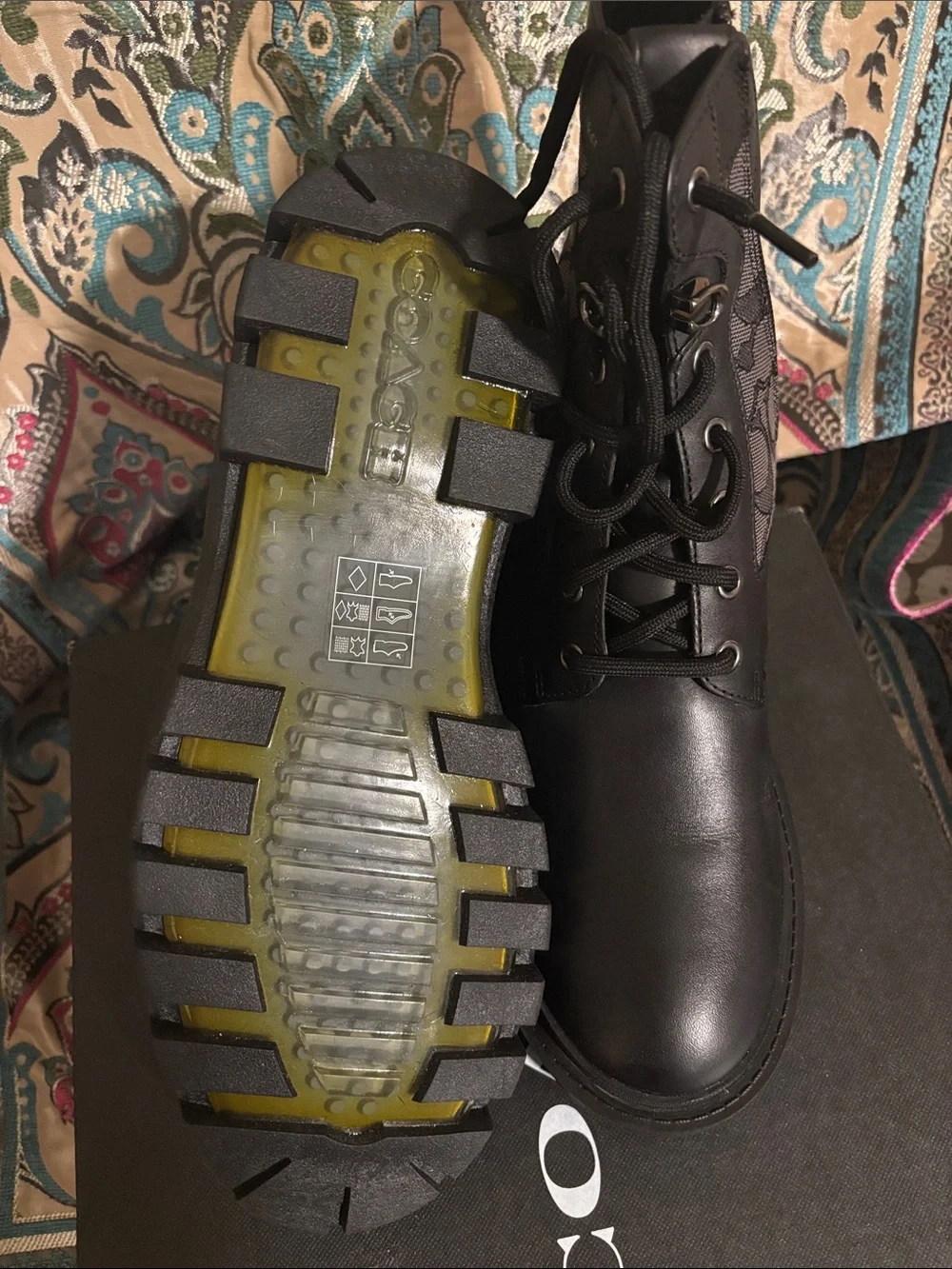 Coach 1941 Men’s Black Signature Combat boots- Lace Up and Side Zip🖤